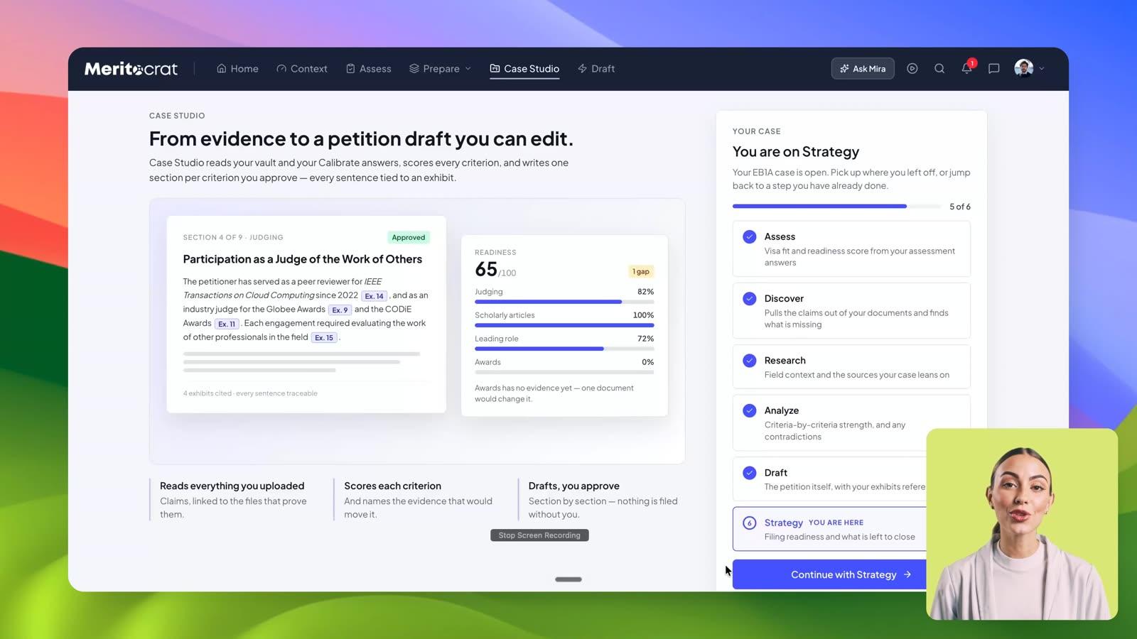 Case Studio workspace showing the six-stage workflow