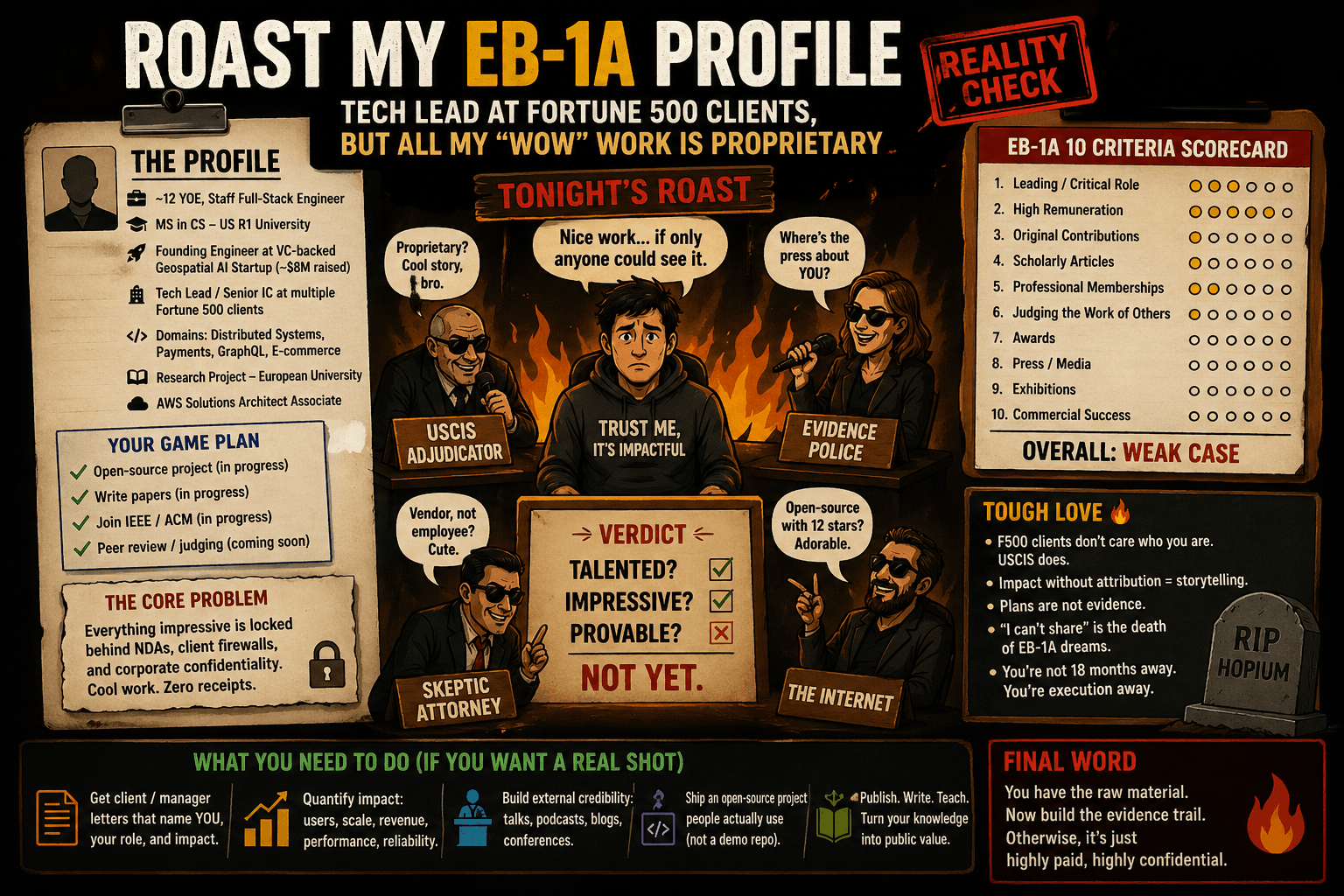 Roast My EB-1A Profile: Tech Lead at Fortune 500 Clients, but All My “Wow” Work Is Proprietary