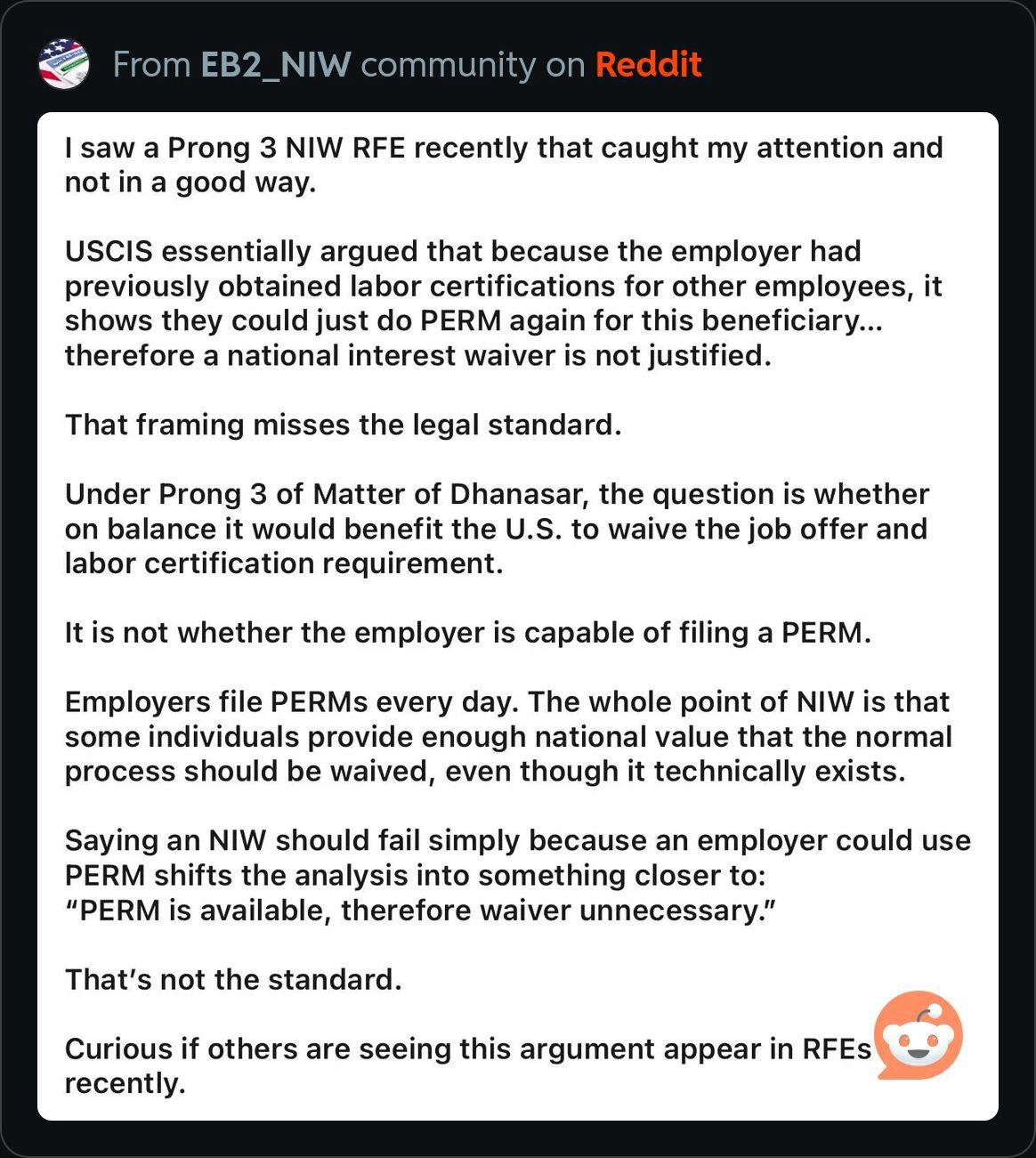 When PERM Availability Becomes an NIW RFE Argument